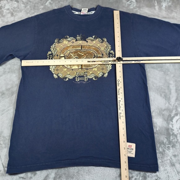 Vintage Ecko Shirt Mens XL Blue Classic Rhino Logo Gold Embossed Y2K Streetwear - Picture 9 of 9